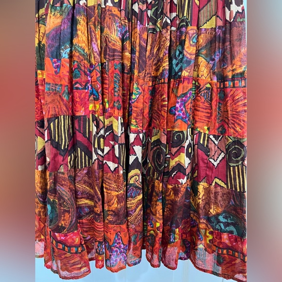 Highgate Ltd Maxi Tiered Skirt Artsy Patchwork Fall Size Large - Picture 4 of 8